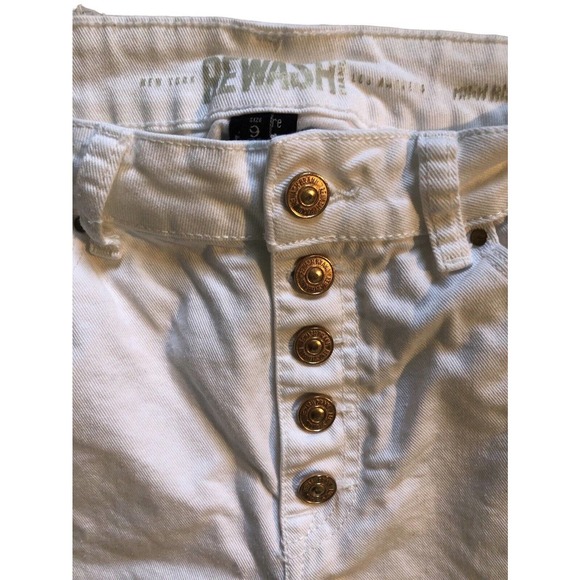 Rewash Brand Gold Button Fly Distressed #Bemore Women's Jeans White 9/29 Raw Hem - Picture 1 of 9